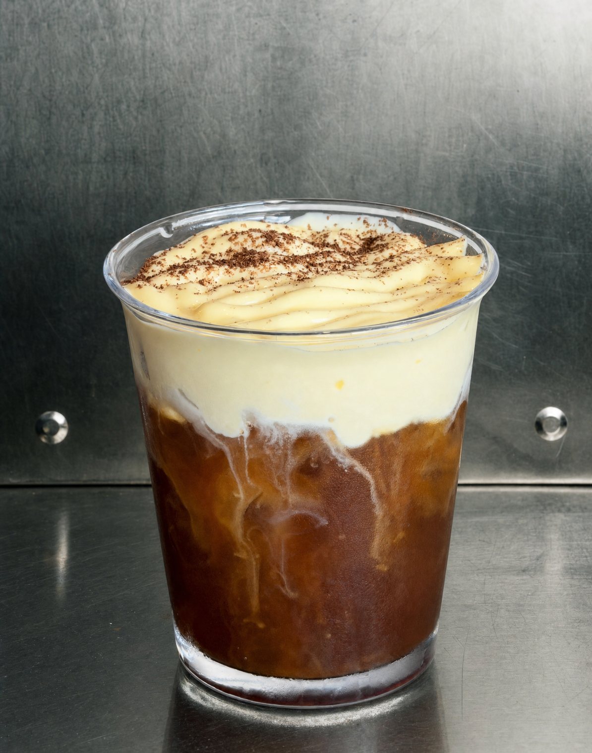 Cà phê trứng Vietnamese egg coffee at Thuy's, Uluwatu — strong Vietnamese coffee under a whipped egg-cream top dusted with chocolate