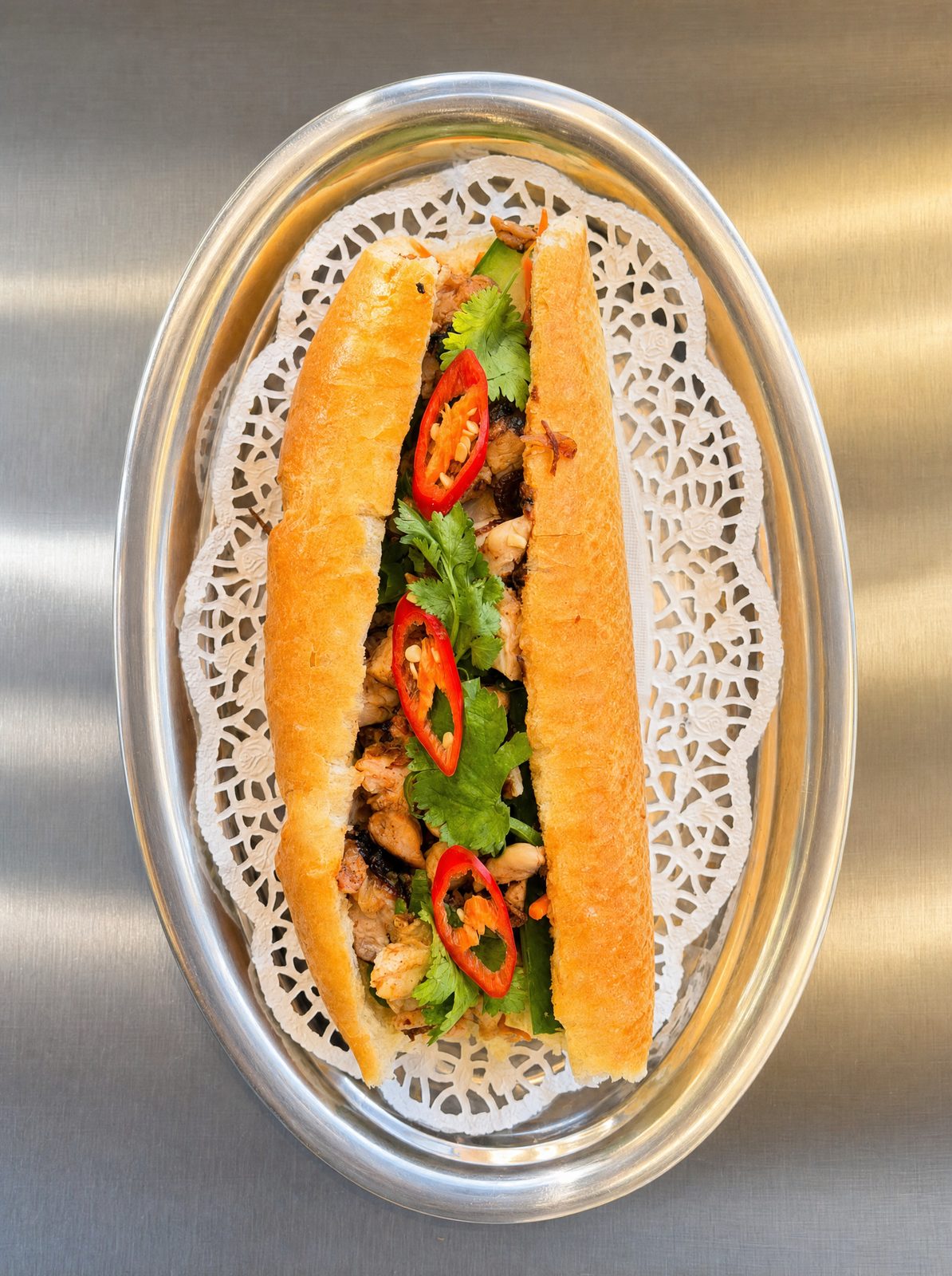 BBQ chicken bánh mì Vietnamese baguette at Thuy's in Uluwatu, Bali