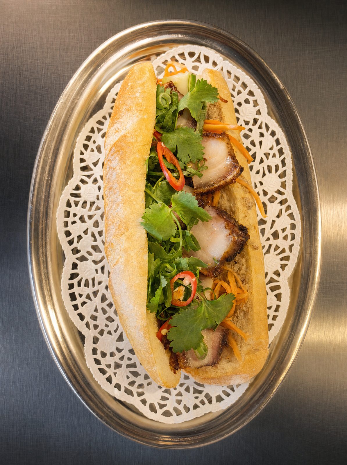 Crispy pork belly bánh mì at Thuy's, Uluwatu, Bali